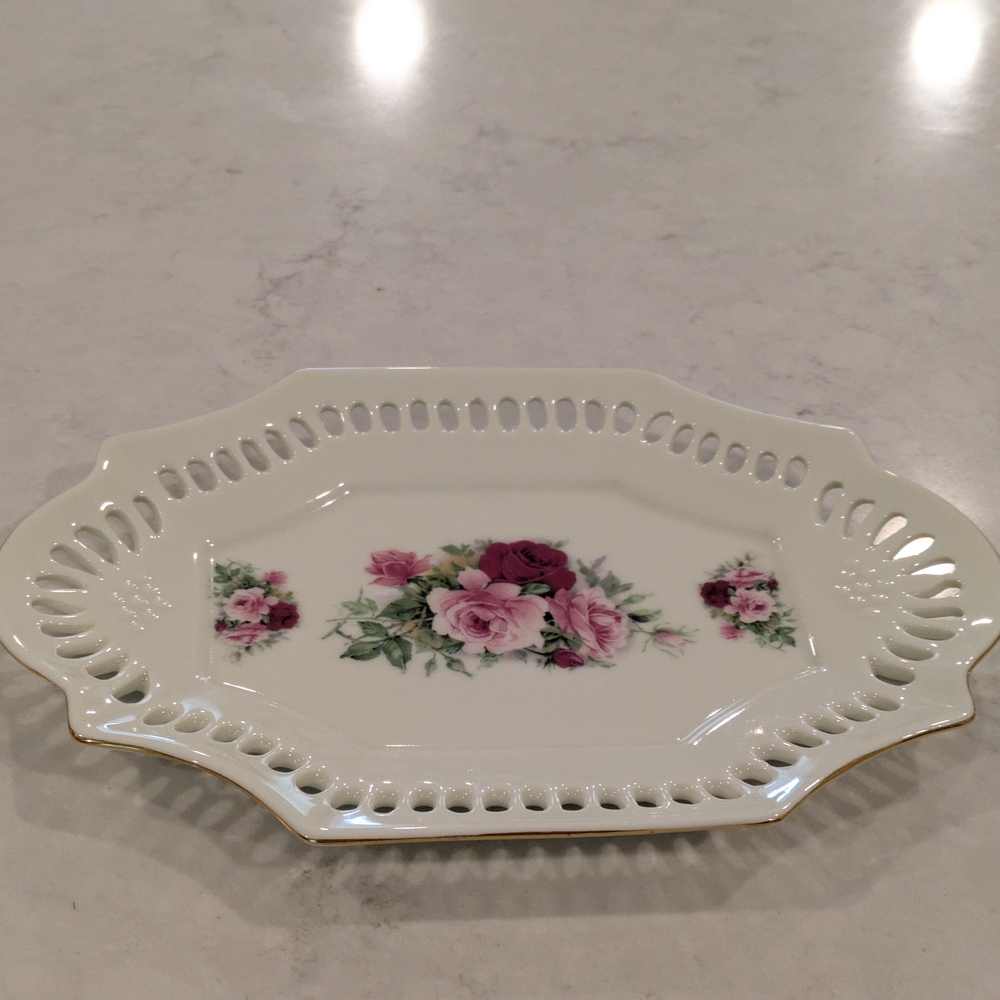 Vintage Formalities Porcelain Serving Tray 10" x 7"- 1980s By Baum Bros.